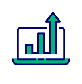 An icon of a laptop displaying an upward-trending bar chart, ideal for Coinmama to buy crypto.