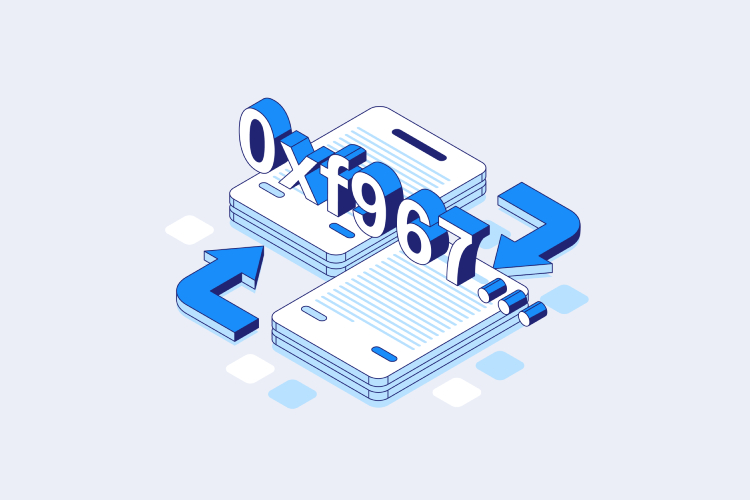 An illustration of two smartphones transferring data, symbolizing Coinmama's secure way to buy Bitcoin.